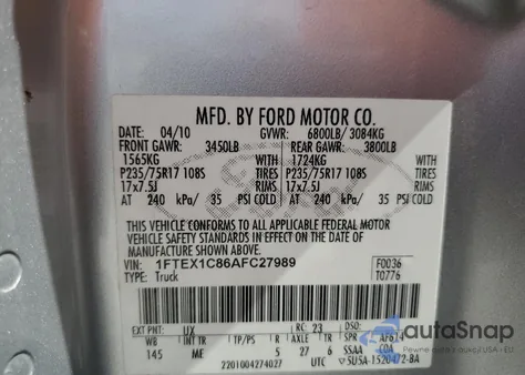 2010 Ford F150 Super Cab from USA, damaged, VIN 1FTEX1C86AFC27989
